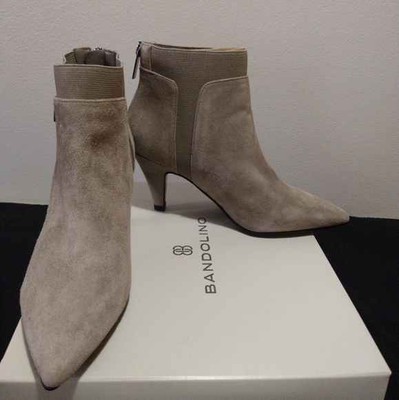 Bandolino Bari Beige Suede Kitten Ankle Booties - Picture 7 of 13